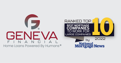 Geneva Financial Named a Top 10 'Best Large Mortgage Company to Work For' for Third Consecutive Year